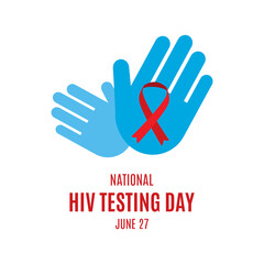 National HIV Testing Day vector. Abstract hands with hiv aids red ribbon icon vector. HIV awareness ribbon and hands icon isolated on a white background. HIV Testing Day Poster, June 27. Important day