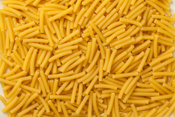 Sedani, Original Italian Pasta Variety Background on White – Detailed Close-Up Macro, High Resolution, Top View, from Above 