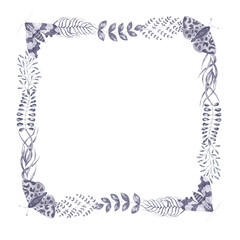 Watercolor wreath with herbs and moth. Vintage floral frame.