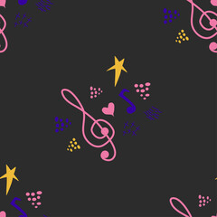 Classic musical patterns, with sheet music and treble clef, great designs for any purpose. Abstract retro texture.