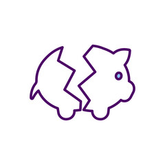 Losing money in savings account RGB color icon. Financial losses. Bankruptcy, insolvency. Broken piggy bank. Inability to paying debts. Loan crisis. Bank failure. Isolated vector illustration