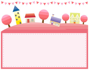 シンプルな街並みのベクターイラスト　枠　背景 　春