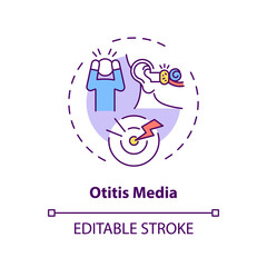 Otitis media concept icon. Acquired hearing loss idea thin line illustration. Persistent inflammation in middle ear. Serious complications. Vector isolated outline RGB color drawing. Editable stroke