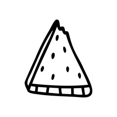 Hand drawn watermelon slice isolated on a white background. Doodle, simple outline illustration. It can be used for decoration of textile, paper.