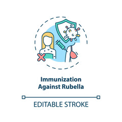Immunization against rubella concept icon. Hearing loss prevention idea thin line illustration. Adults protection. Injection into muscle. Vector isolated outline RGB color drawing. Editable stroke