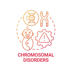 Chromosomal disorders red gradient concept icon. Baby with illness. Abnormality in child genes. Genetic disease idea thin line illustration. Vector isolated outline RGB color drawing
