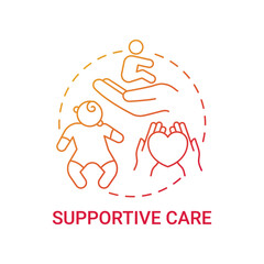 Supportive care red gradient concept icon. Healthcare for children with special needs. Medical treatment. Genetic disease idea thin line illustration. Vector isolated outline RGB color drawing