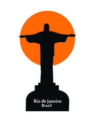 Travel sticker Brazil. Vector illustration. Christ the redeemer - detailed vector illustration. silhouette of jesus christ