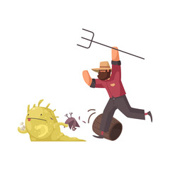 Farmer Chasing Alien Illustration