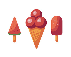 Vector flat cartoon illustration set of ice cream icons.