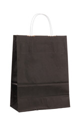 Black paper bag with handles isolated on white background