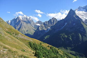 Fototapeta na wymiar Mount Dombai-Ulgen is translated as a defeated bison, view towards Abkhazia.