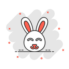Rabbit icon in comic style. Bunny cartoon vector illustration on white isolated background. Happy easter splash effect business concept.