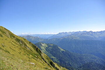 Naklejka premium Trekking in the mountains of the North Caucasus. Aibga ridge