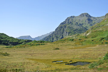 Fototapeta na wymiar Trekking in the mountains of the North Caucasus. Aibga ridge