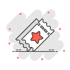 Cinema ticket icon in comic style. Admit one coupon entrance cartoon vector illustration on white isolated background. Ticket splash effect business concept.