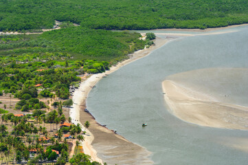 Mouth of the mamanguape river, Rio Tinto, Paraiba, Brazil on November 15, 2012. Area of environmental protection and preservation of the Brazilian manatee. Aerial view.