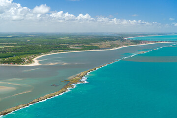 Mouth of the mamanguape river, Rio Tinto, Paraiba, Brazil on November 15, 2012. Area of environmental protection and preservation of the Brazilian manatee. Aerial view.