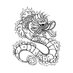 Hand drawn sketch style abstract dragon isolated on white background. Vector illustration.