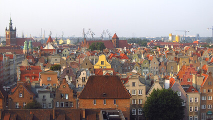 Panorama Gdańska wieczorem po zachodzie słońca, Polska - obrazy, fototapety, plakaty
