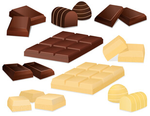 Chocolate pieces isolated on white
