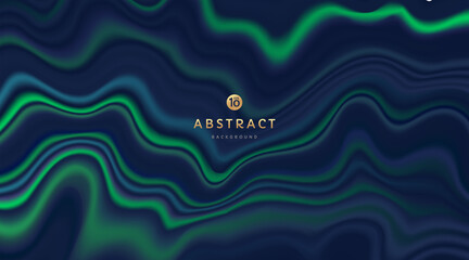 Modern dark blue and glowing neon green color wavy pattern. Fluid dark marble texture. Liquid dynamic trendy gradient wave background. Abstract blurred banner design. EPS10 vector