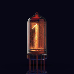 Nixie tube digits font (3d illustration)