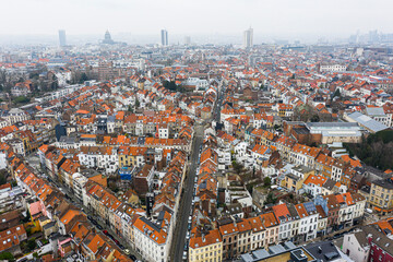 Obraz premium Brussels, Belgium, January 3, 2021: panorama view from above, Basilica of Koekelberg on the background