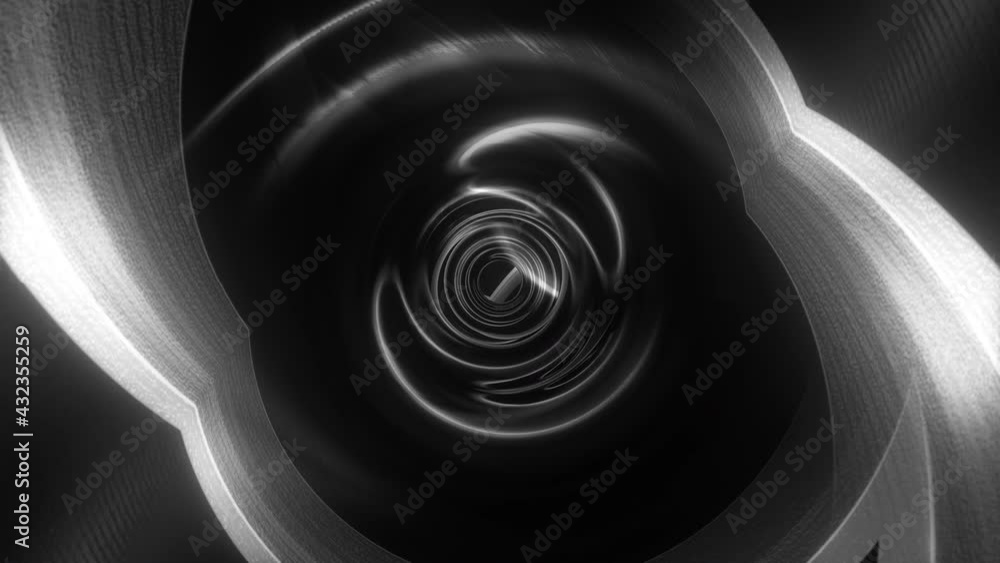 Poster abstract black and white three dimensional geometrical vortex tunnel motion graphics. 4k 3d seamless