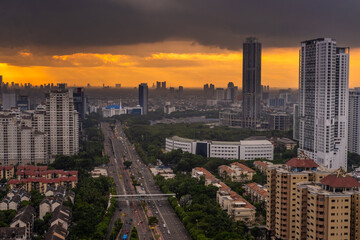 Quarantine photos when i got Covid19 in Wisma Athlete in Sunter, Kemayoran, Jakarta, Indonesia. It is a beautiful view during sunset, sunrise and daylight