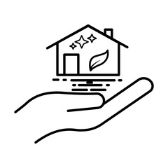 Hand line icon with home. home wash. cleaning house. simple design editable. Design template vector