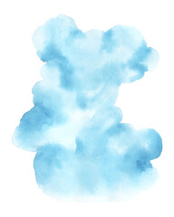 Abstract blue cloud watercolor hand-painted stain shape