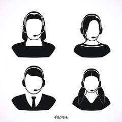 Male and female call center avatars with headset. Client services and communication. Call center avatar icons. Vector illustration