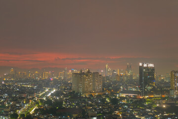 Fototapeta premium Quarantine photos when i got Covid19 in Wisma Athlete in Sunter, Kemayoran, Jakarta, Indonesia. It is a beautiful view during sunset, sunrise and daylight