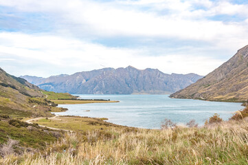 Obraz premium Famous Lake Hawea in Wanaka, New Zealand, south island