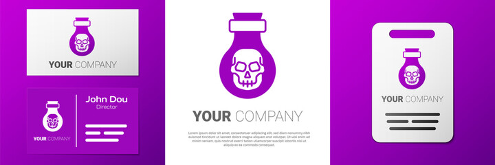 Logotype Poison in bottle icon isolated on white background. Bottle of poison or poisonous chemical toxin. Logo design template element. Vector
