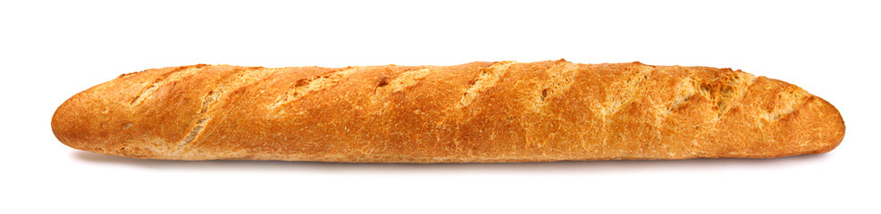 The baguette is isolated on a white background. French baguette. a side view.