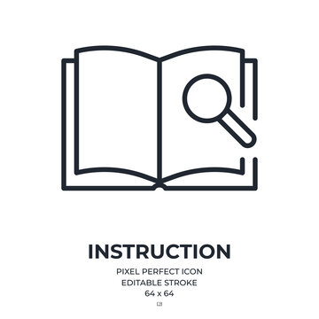 Technical documentation or user manual concept editable stroke outline icon isolated on white background flat vector illustration. Pixel perfect. 64 x 64.