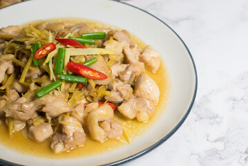 Stir fried chicken, ginger and mixed vegetables