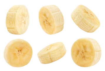 Delicious banana slices set, isolated on white background