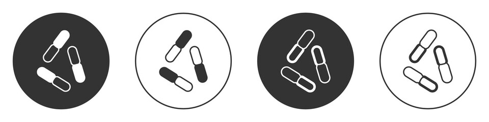 Black Virus icon isolated on white background. Corona virus 2019-nCoV. Bacteria and germs, cell cancer, microbe, fungi. Circle button. Vector