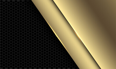 Abstract luxury golden overlap on dark grey hexagon mesh pattern design modern futuristic background vector illustration.