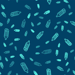 Green line Fresh cucumber icon isolated seamless pattern on blue background. Vector