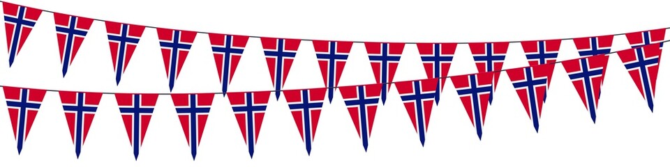 Garlands in the colors of Norway on a white background 