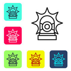 Black line Flasher siren icon isolated on white background. Emergency flashing siren. Set icons in color square buttons. Vector