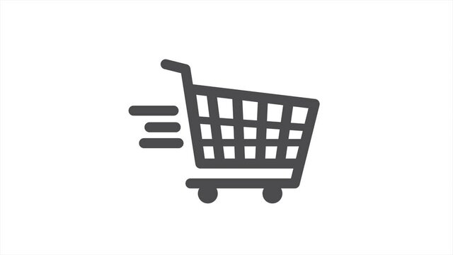 Shopping cart in movement animated icon isolated on white. 4K motion