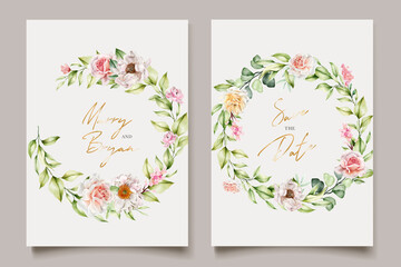 watercolor peonies and roses invitation card set