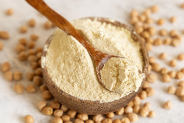 Bowl of raw chickpea flour and beans