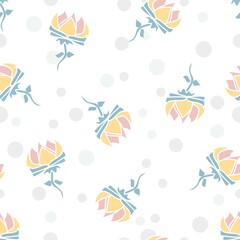 Soft Pastel Shades Floral Repeat Pattern With Polka Dots