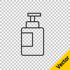 Black line Hand sanitizer bottle icon isolated on transparent background. Disinfection concept. Washing gel. Alcohol bottle for hygiene. Vector
